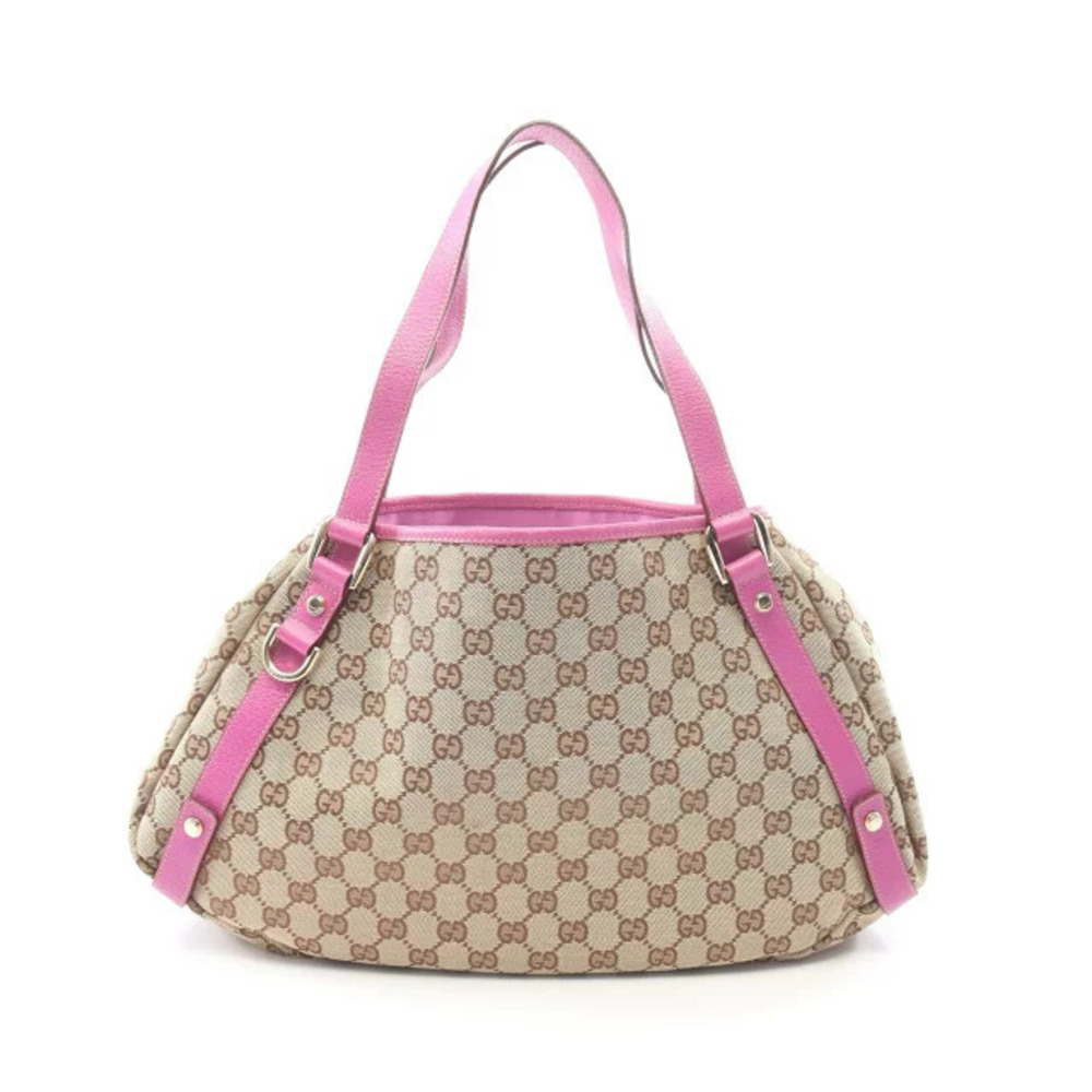 Gucci Abbey GG Canvas Shoulder Bag Leather Beige Cream Pink